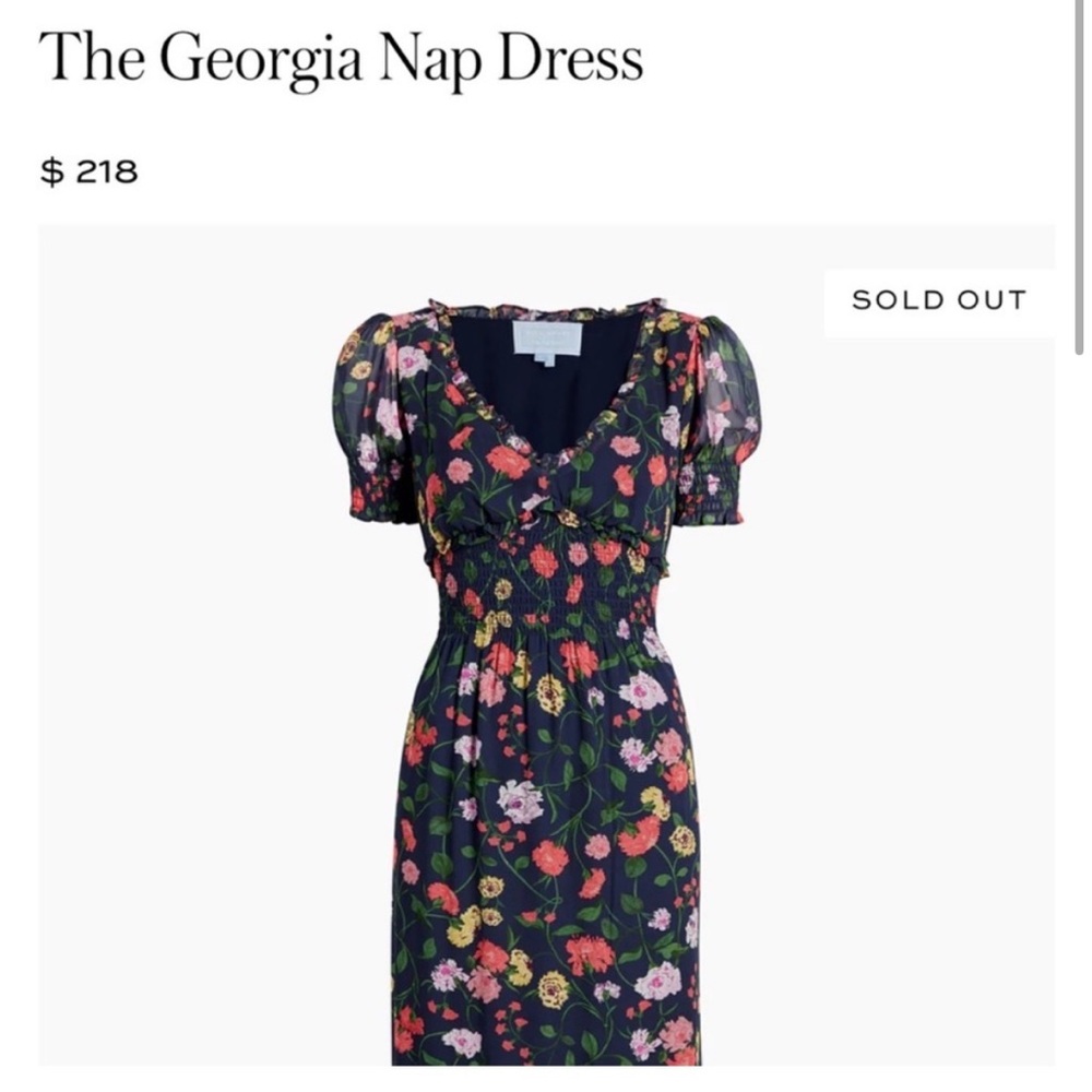 Hill House The Georgia Nap Dress in Navy Multi Peony Bouquet, size Medium - Picture 3 of 14
